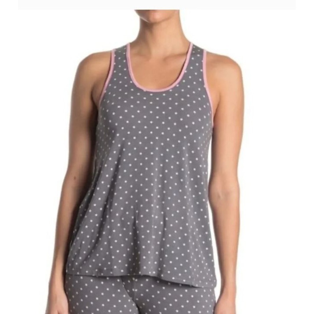 PJ Salvage Women's Scoop Neck Racerback Pajama Tank In Grey/Pink Stars‎ Medium